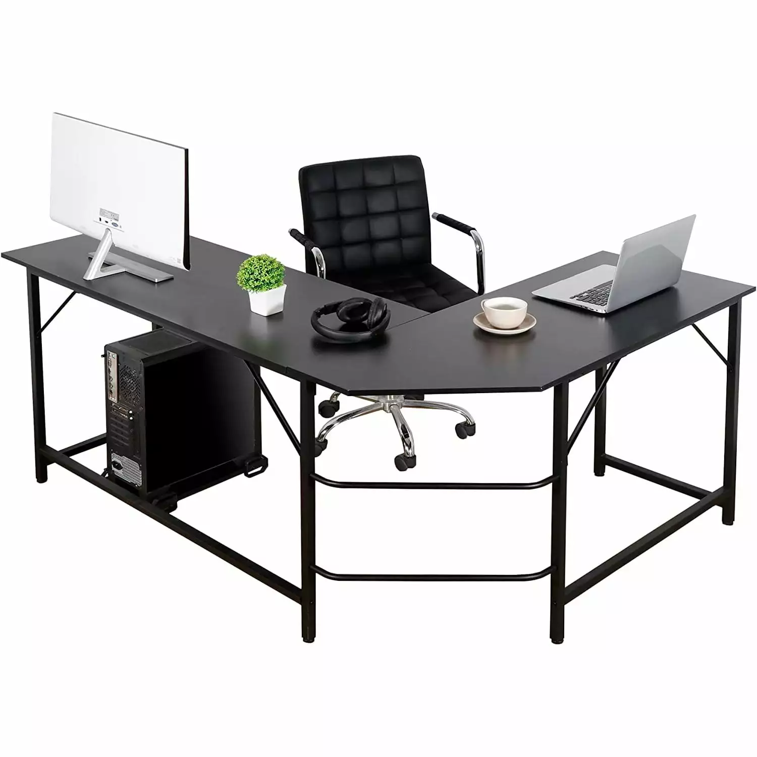 Bilot 66 Inch x 47 Inch Large L-Shape Corner Table Computer Workstation Bevel Edge Angle Design PC Laptop Table CPU Stand ...