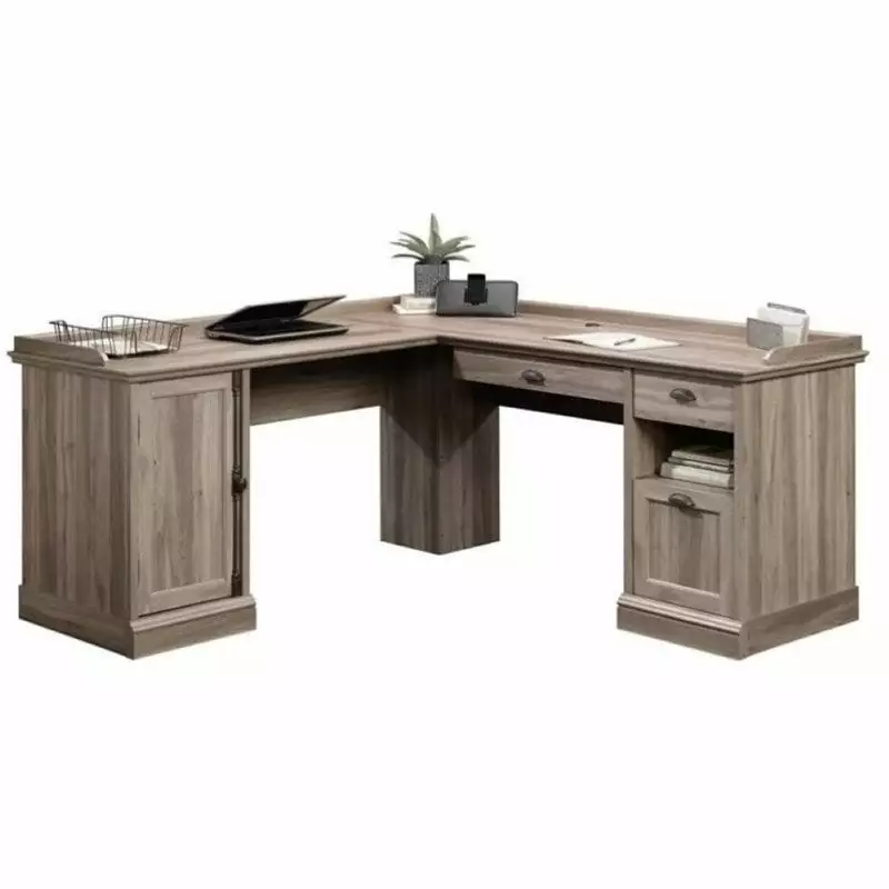 Bowery Hill Antique Look Home Office L-Shaped Computer Desk CPU Tower Salt Oak - Vintage Desk