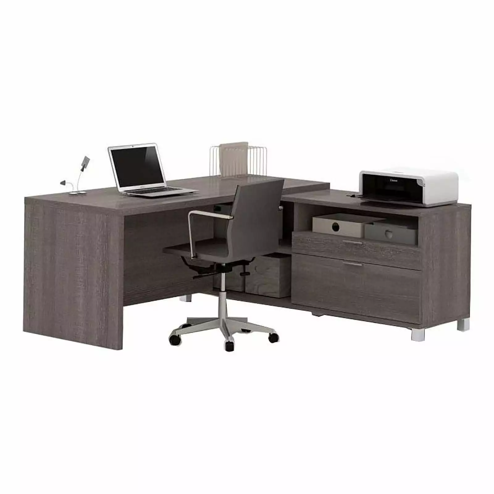 Bowery Hill Modern Wood L-Shaped Home Office Desk Bark Gray - Stylish Workspace Solution