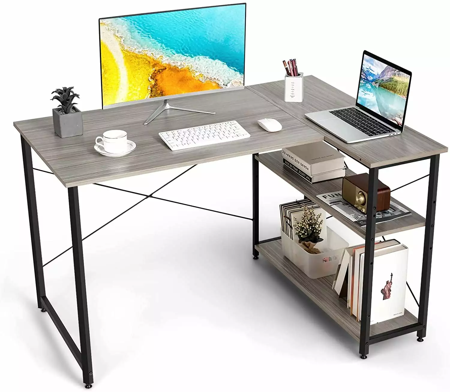 L-Shaped Computer Desk Reversible Shelves 48 Inch Corner Computer Desk Modern Writing Study Desk BSL