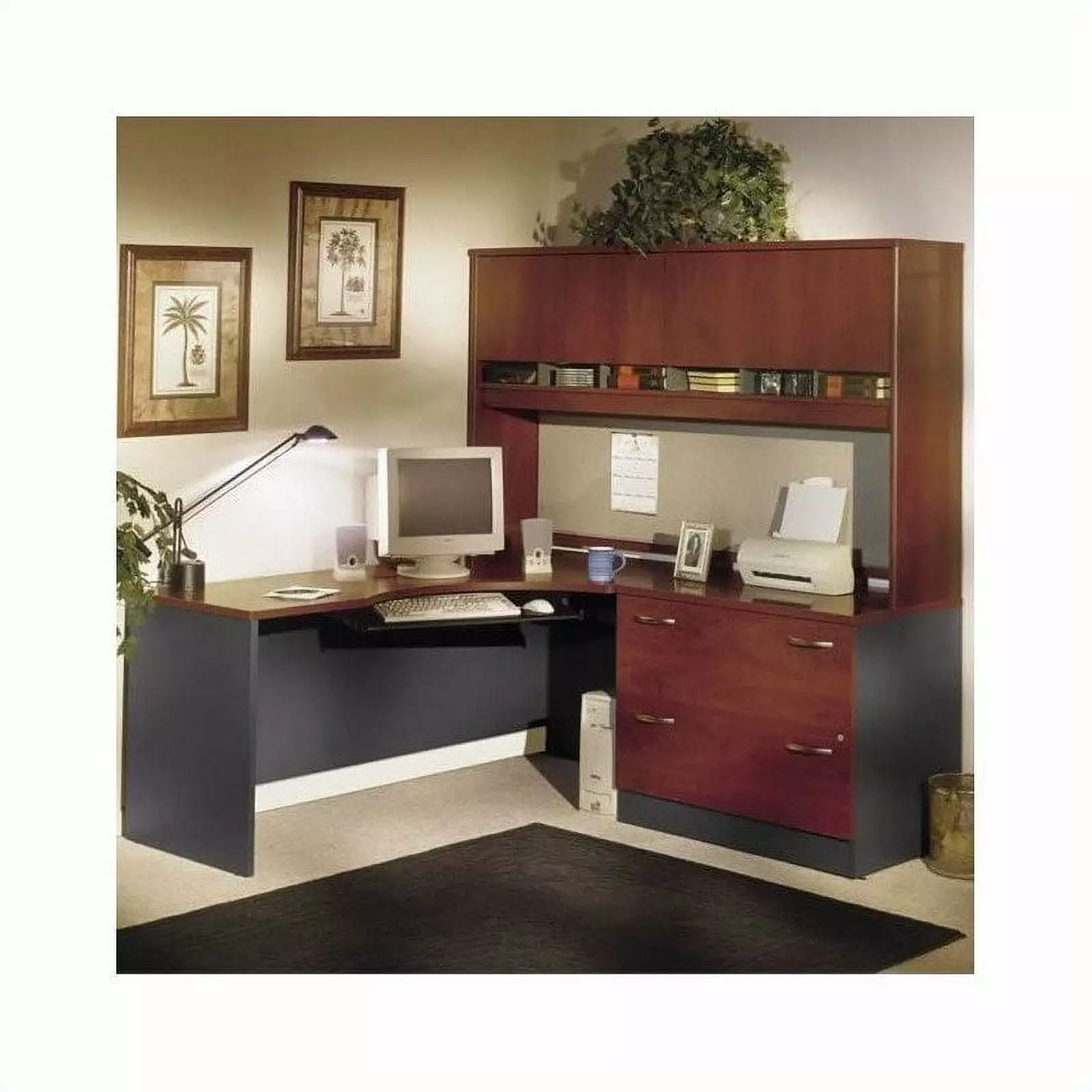 Bush Business Furniture Series C L-Shape Desk Hutch Hansen Cherry - Home Office Desk Storage