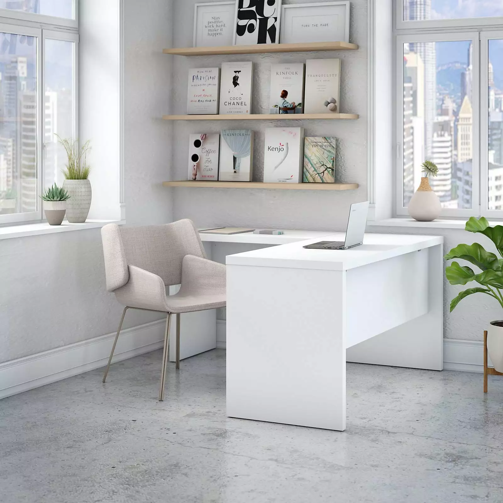Echo L Shaped Desk Pure White - Engineered Wood Home Office Bush Business Furniture