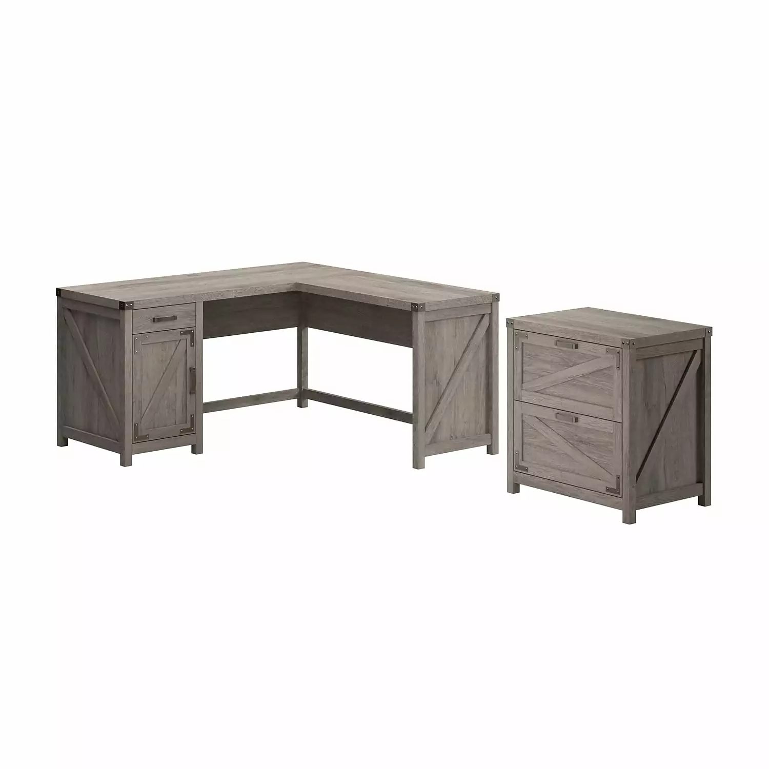 Bush Furniture Knoxville 60W L Shaped Desk File Cabinet Restored Gray