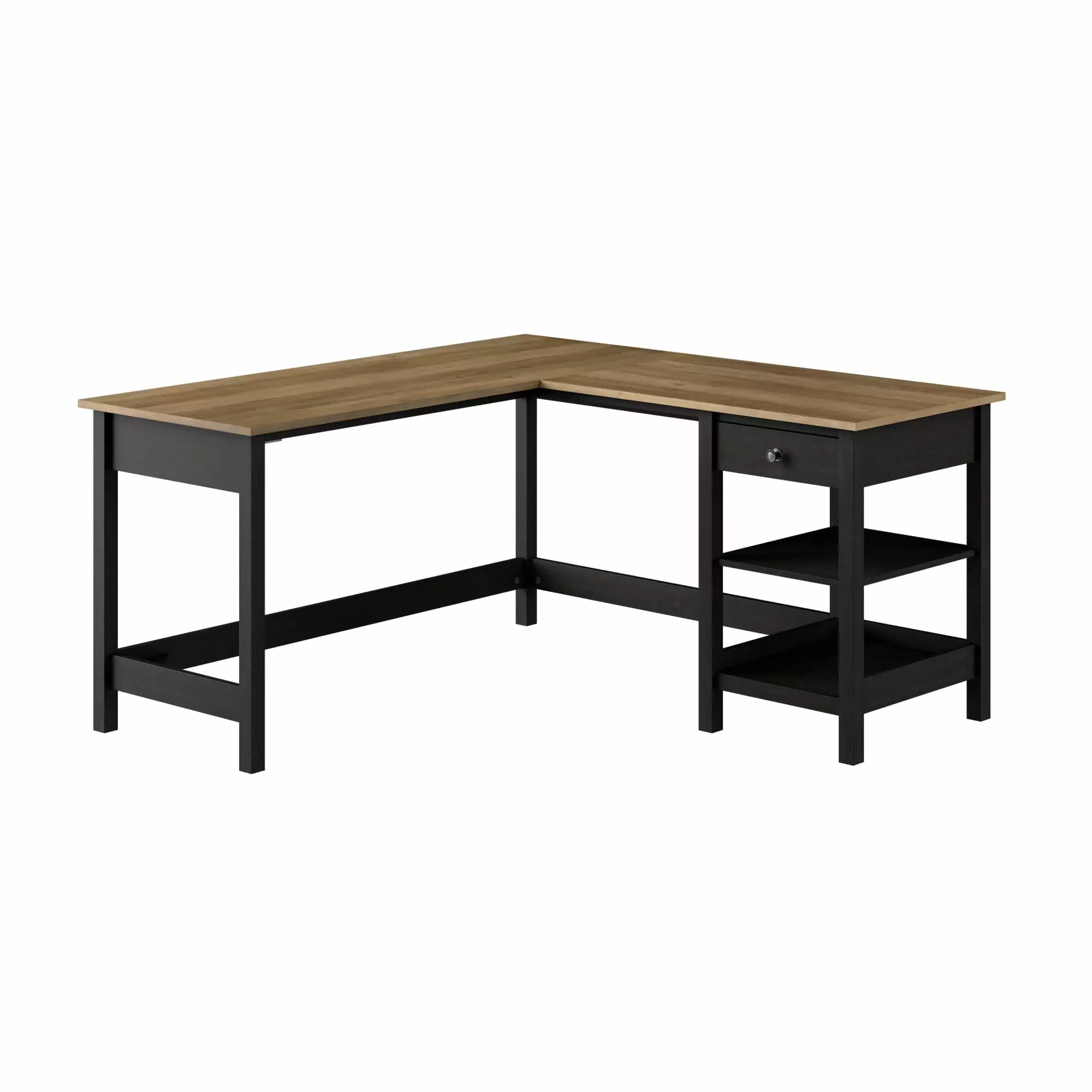 Bush Furniture Mayfield 60W L Shaped Computer Desk Storage Vintage Black and Reclaimed Pine