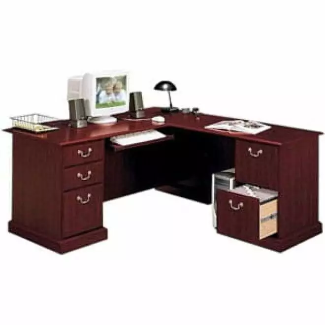 Bush Furniture Saratoga L Shaped Computer Desk Harvest Cherry - Spacious Workstation