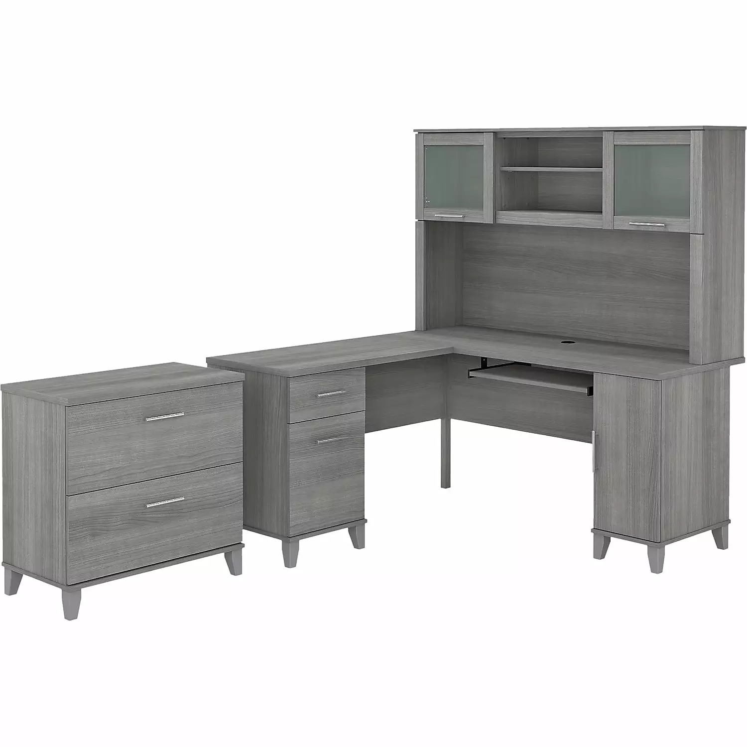 Somerset 60W L Shaped Desk Hutch & File Cabinet Gray - Engineered Wood Office Desk Bush Furniture