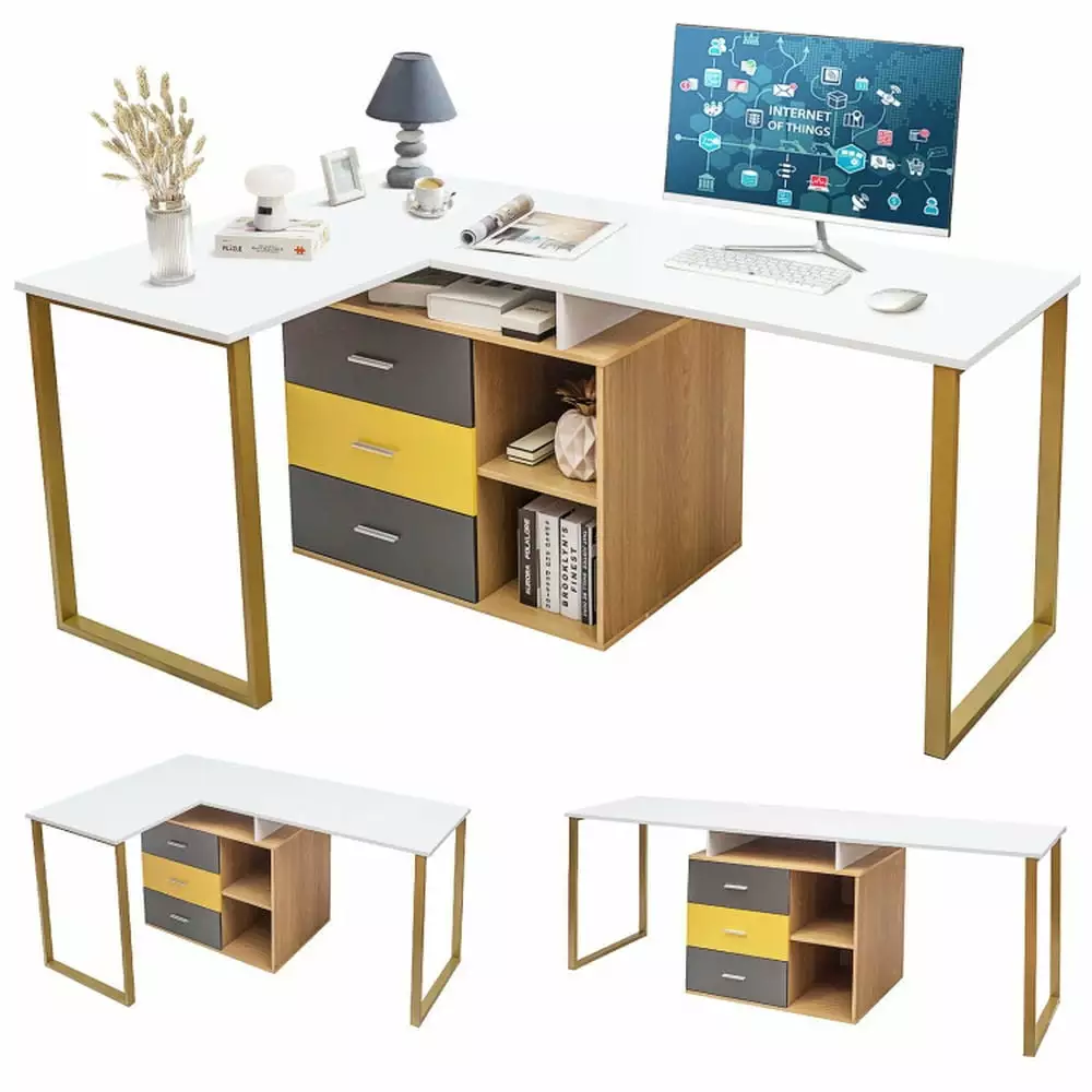 Canddidliike 87 Inch L-Shaped Computer Desk Adjustable Gaming Desk Study Work Writing