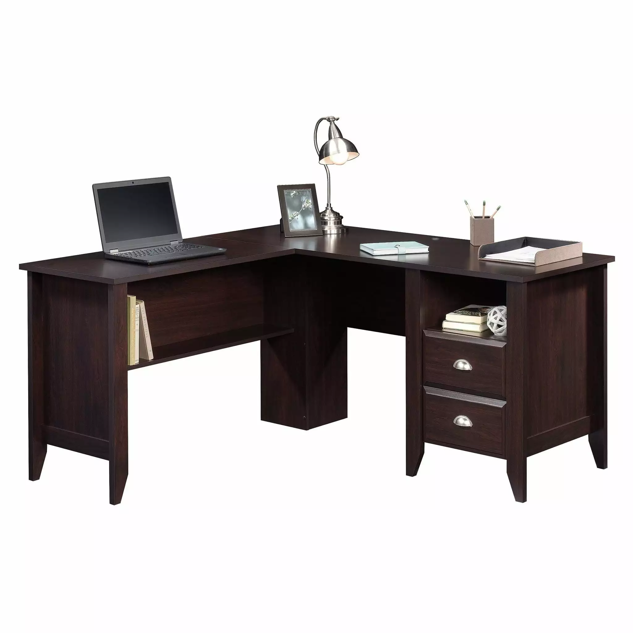 CasaSole 59 Inch Wide L-Shaped Desk Jamocha Wood