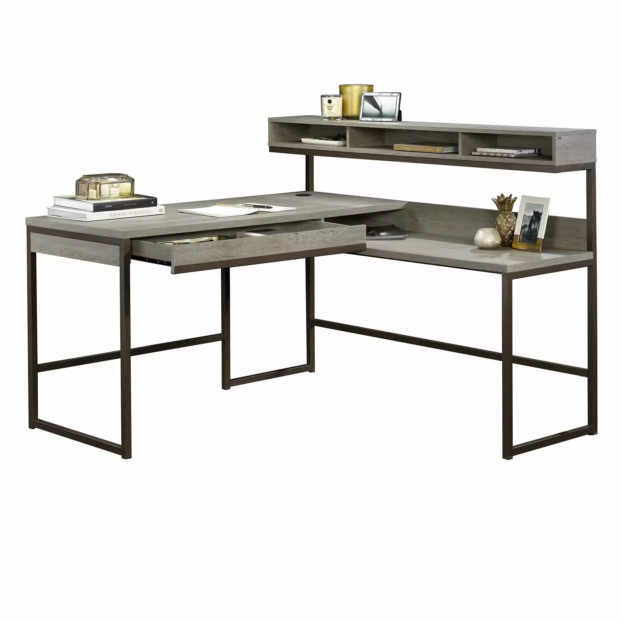 CasaSole 59 Wide L-Shaped Desk Mystic Oak Modern Home Office