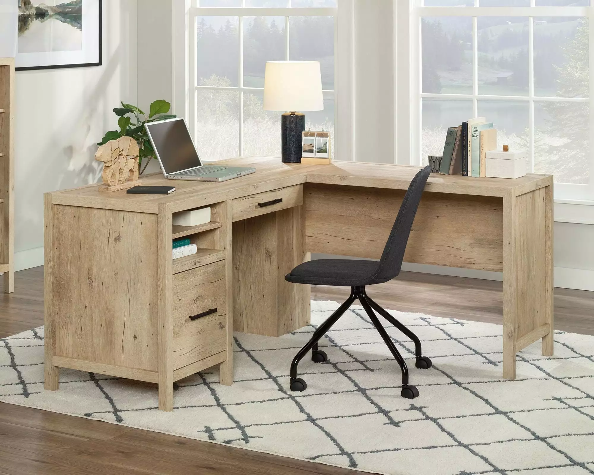 CasaSole 59 Wide L-Shaped Home Office Desk Prime Oak