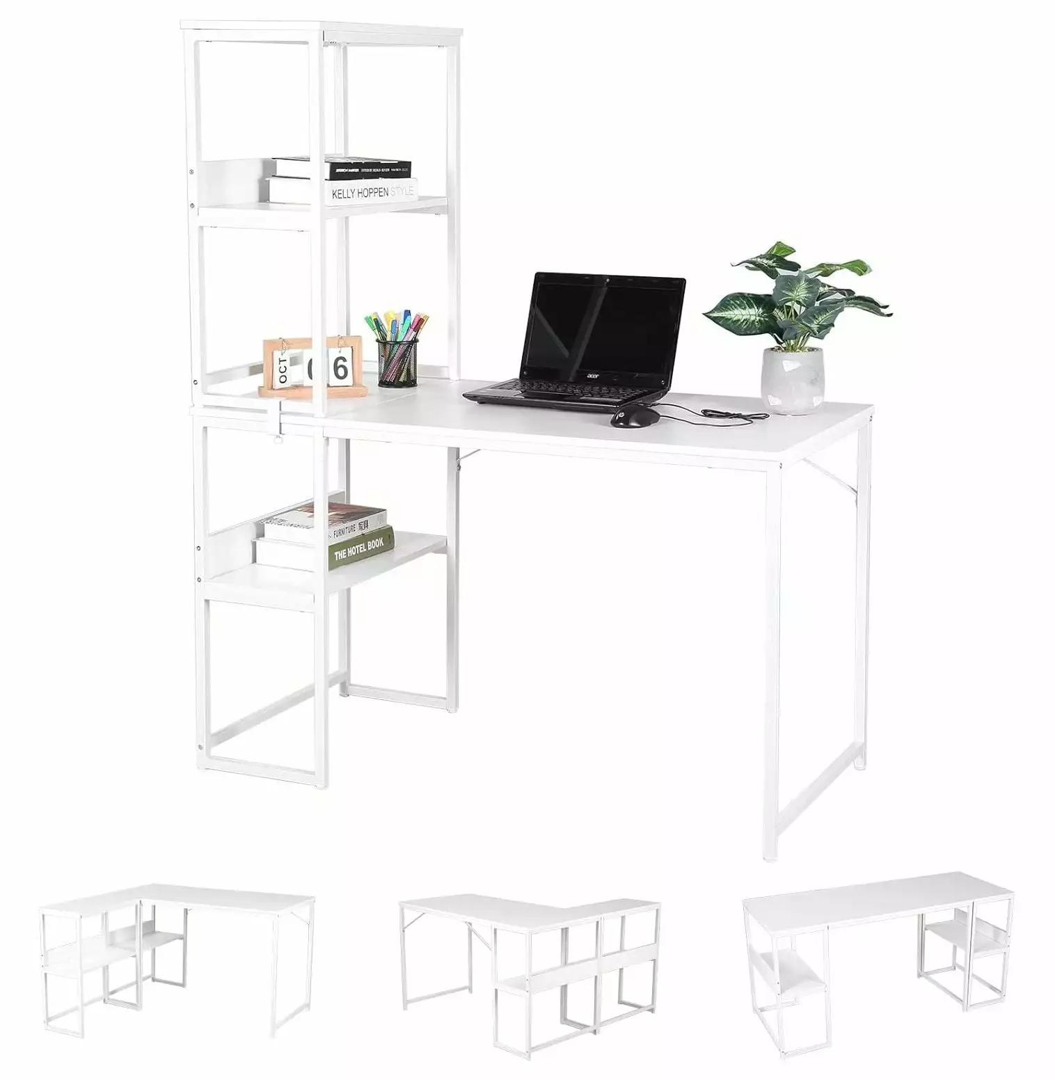 CodYinFI Muti-Function 3 Combination Computer Desk L Shaped Study Desk Reversible Shelves