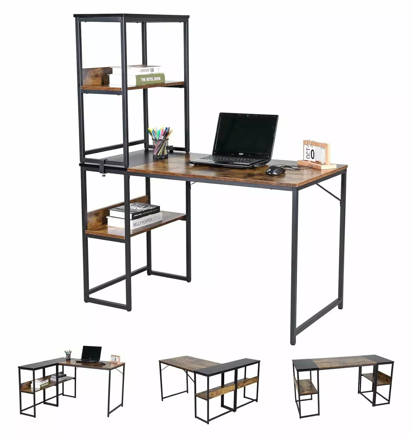 Drevy Muti-Function 3 Combination L Shaped Computer Desk Shelves Home Office