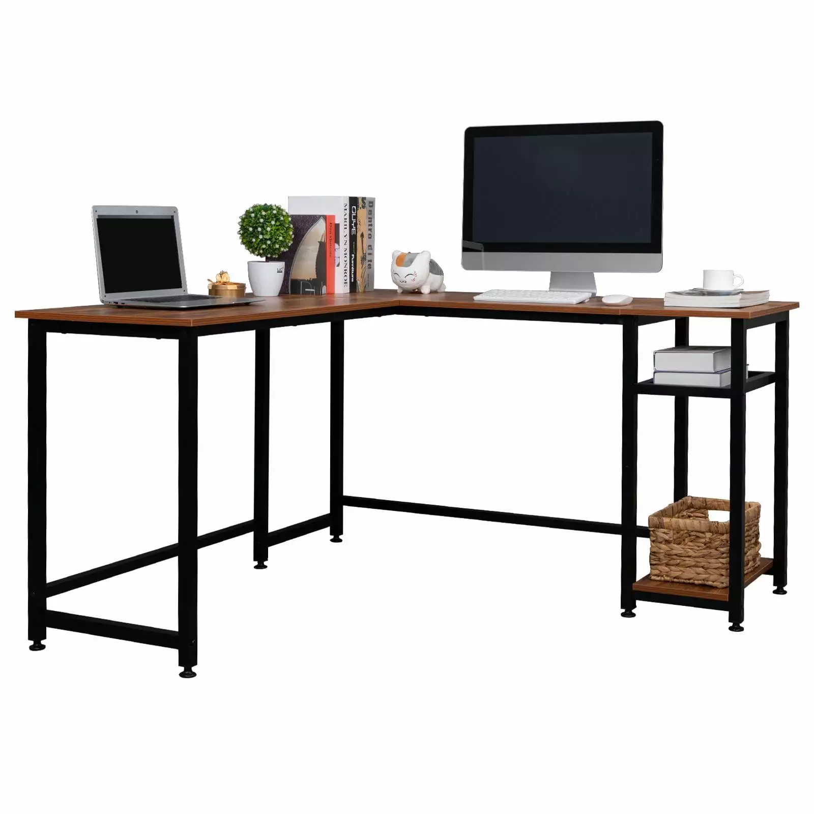 UBesGoo Modern L-Shaped Computer Office Desk Corner Gaming Desk Monitor Stand Home Office Study Writing Table FCH