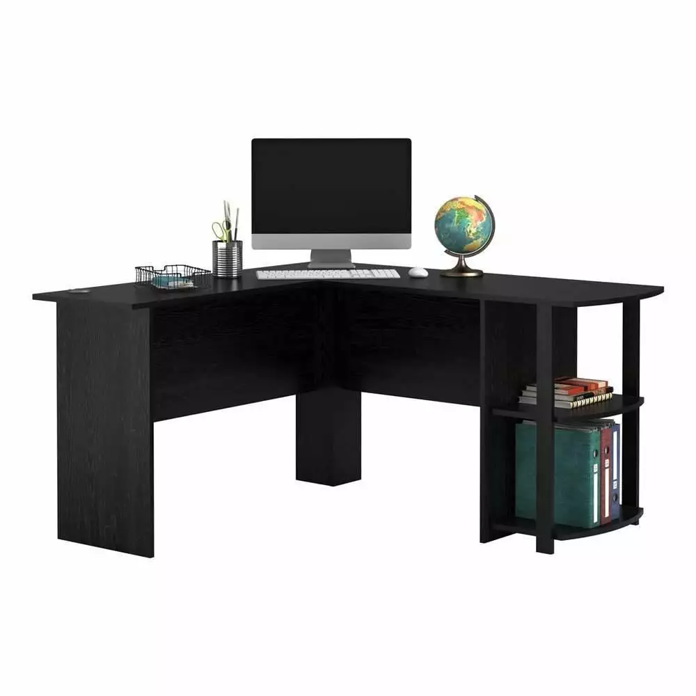 Winado L-Shaped Corner Computer Desk Office Workstation Laptop Wooden Table Bookshelves Black FCH