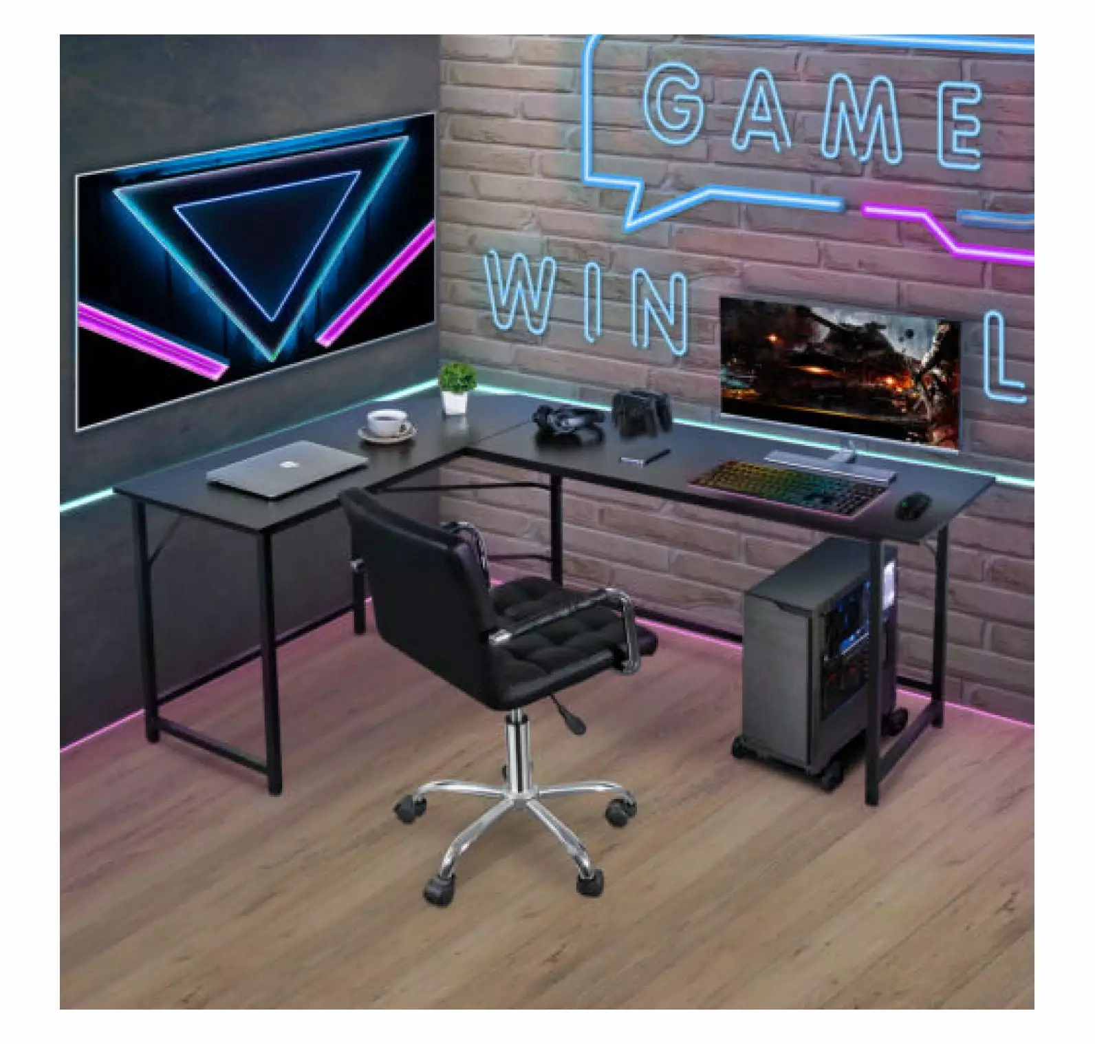 FENG20 Computer Gaming Laptop Table L-Shaped Desk Corner Workstation Office