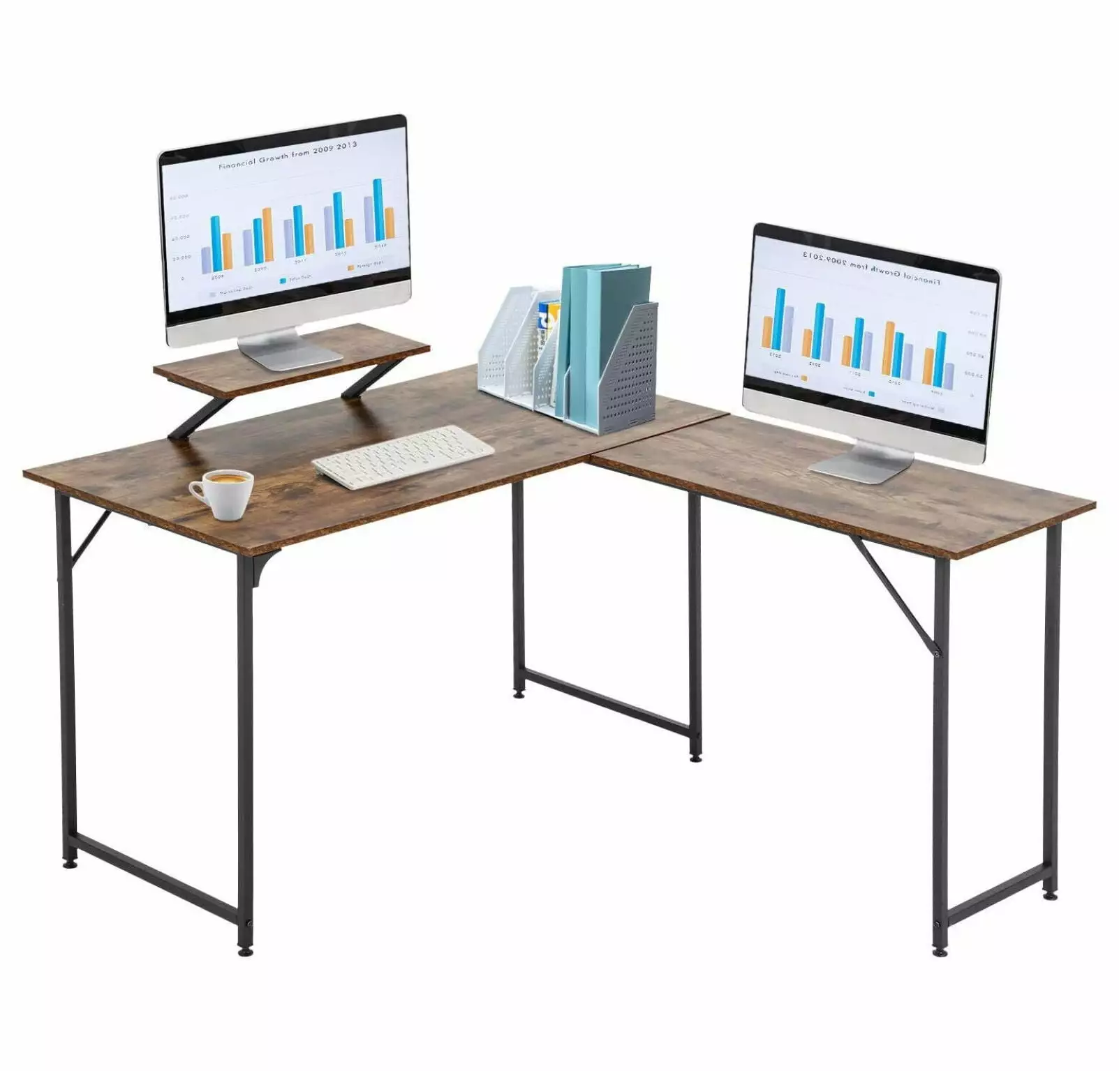 FENG20 L Shaped Computer Desk - Industrial Corner Game and Office Writing Table
