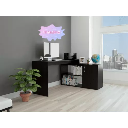 FHWMCHZ Axis Modern L-Shaped Computer Desk Open Closed Storages Black