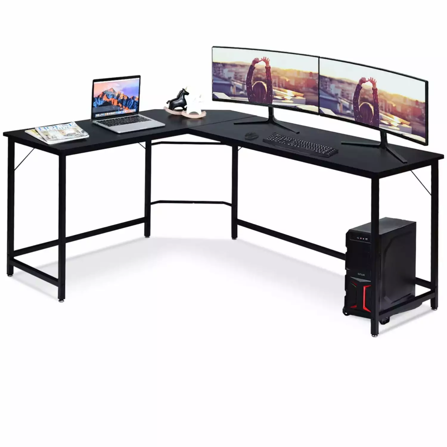 Black L-Shaped Computer Desk - Adjustable Gaming Table Home Office FHWMljx