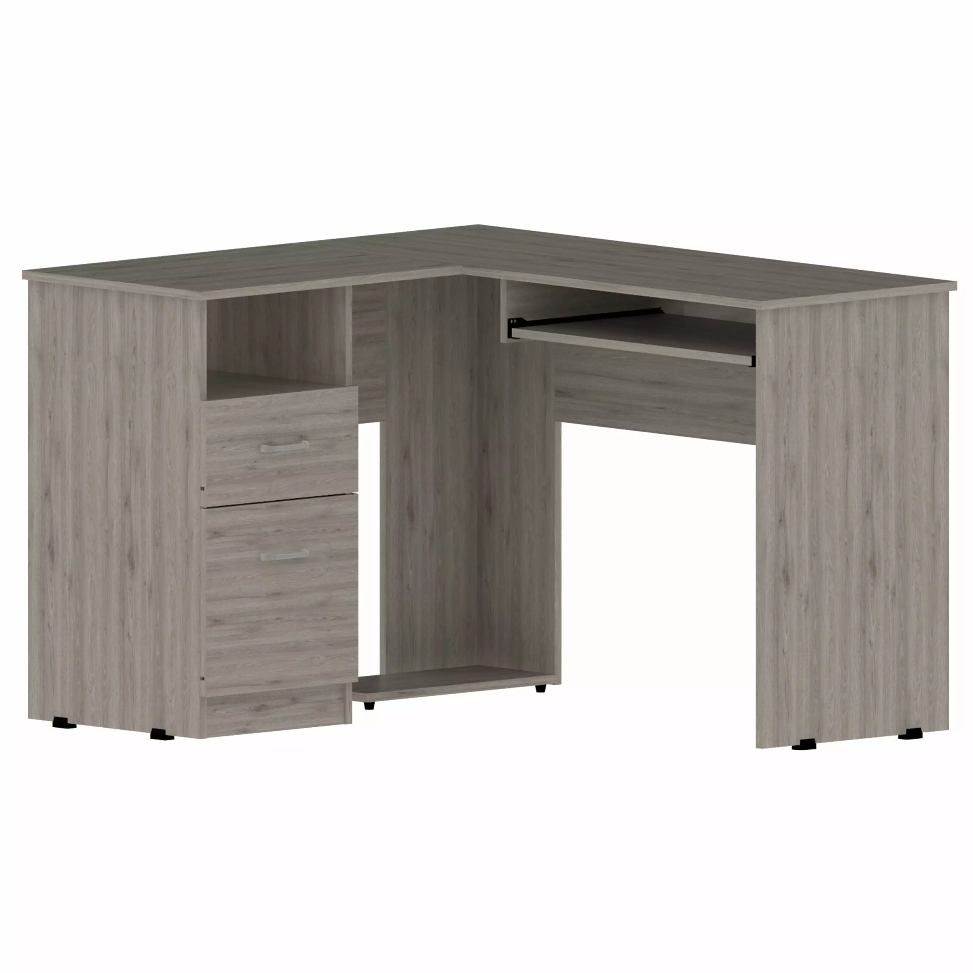 GeeHome Raleigh L-Shaped Desk Two Drawers, Shelf, and CPU Storage