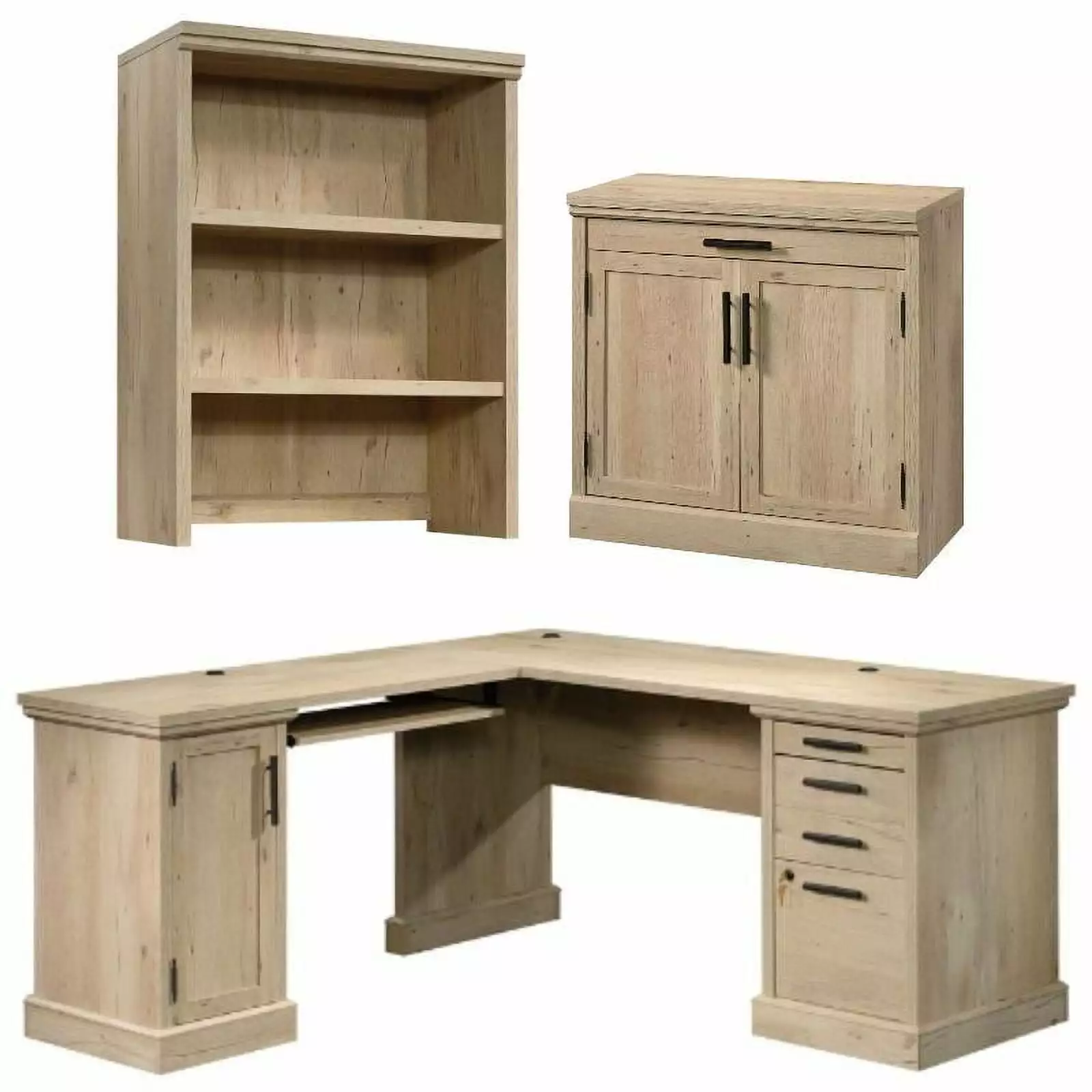 Home Square 3-Piece L-Shaped Desk Hutch Library Base Storage Stand