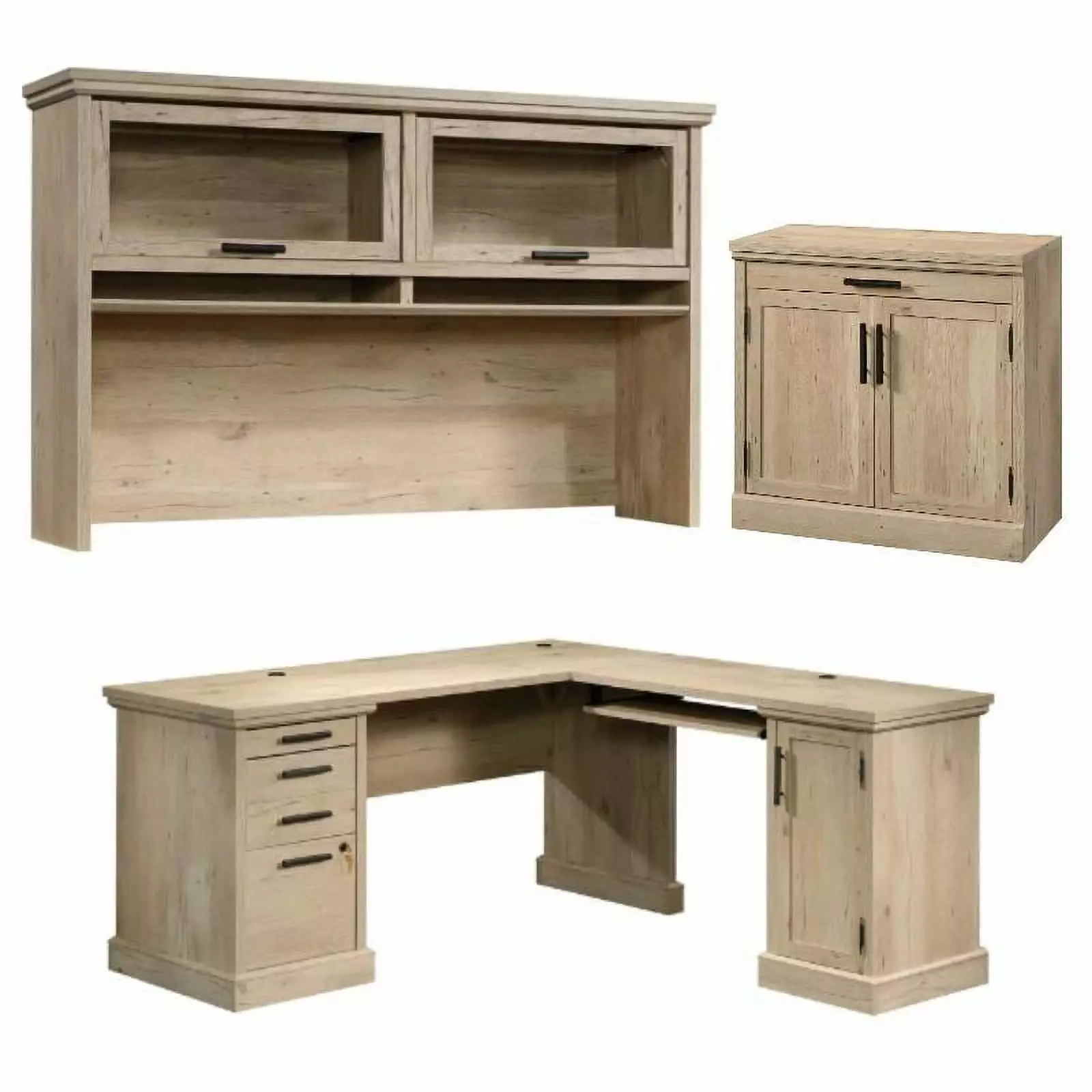 Home Square 3-Piece L-Shaped Desk Set Large Hutch and Base Storage Stand