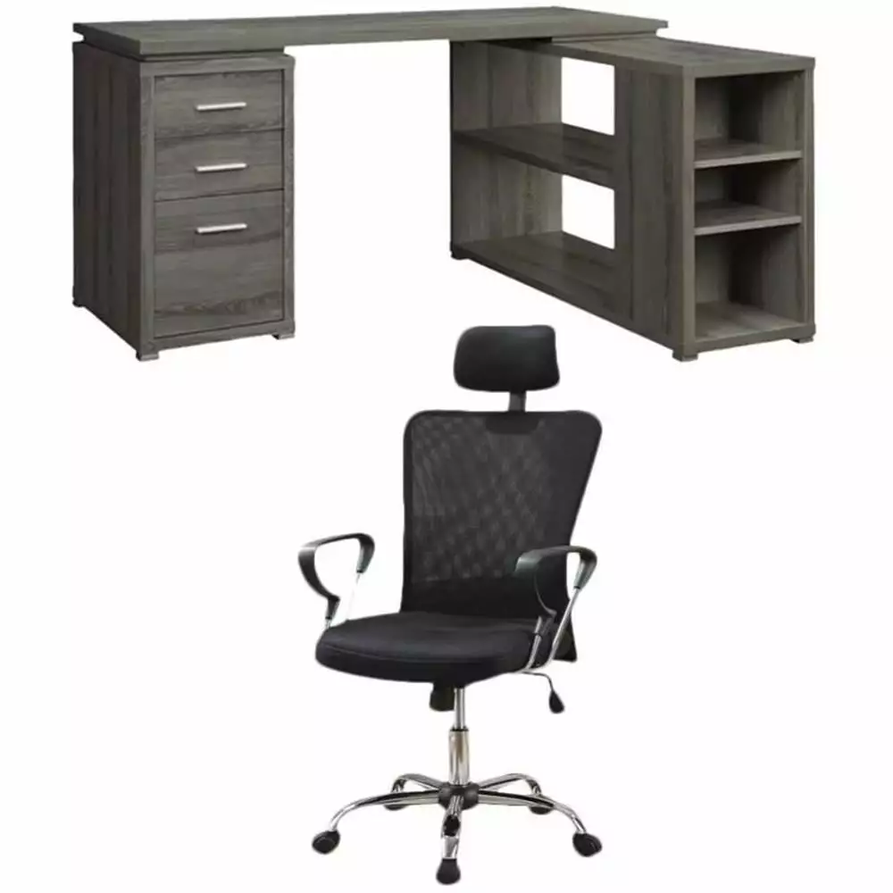 Home Square 2 Piece Set L Shape Writing Desk and Executive Office Chair Ergonomic Combo