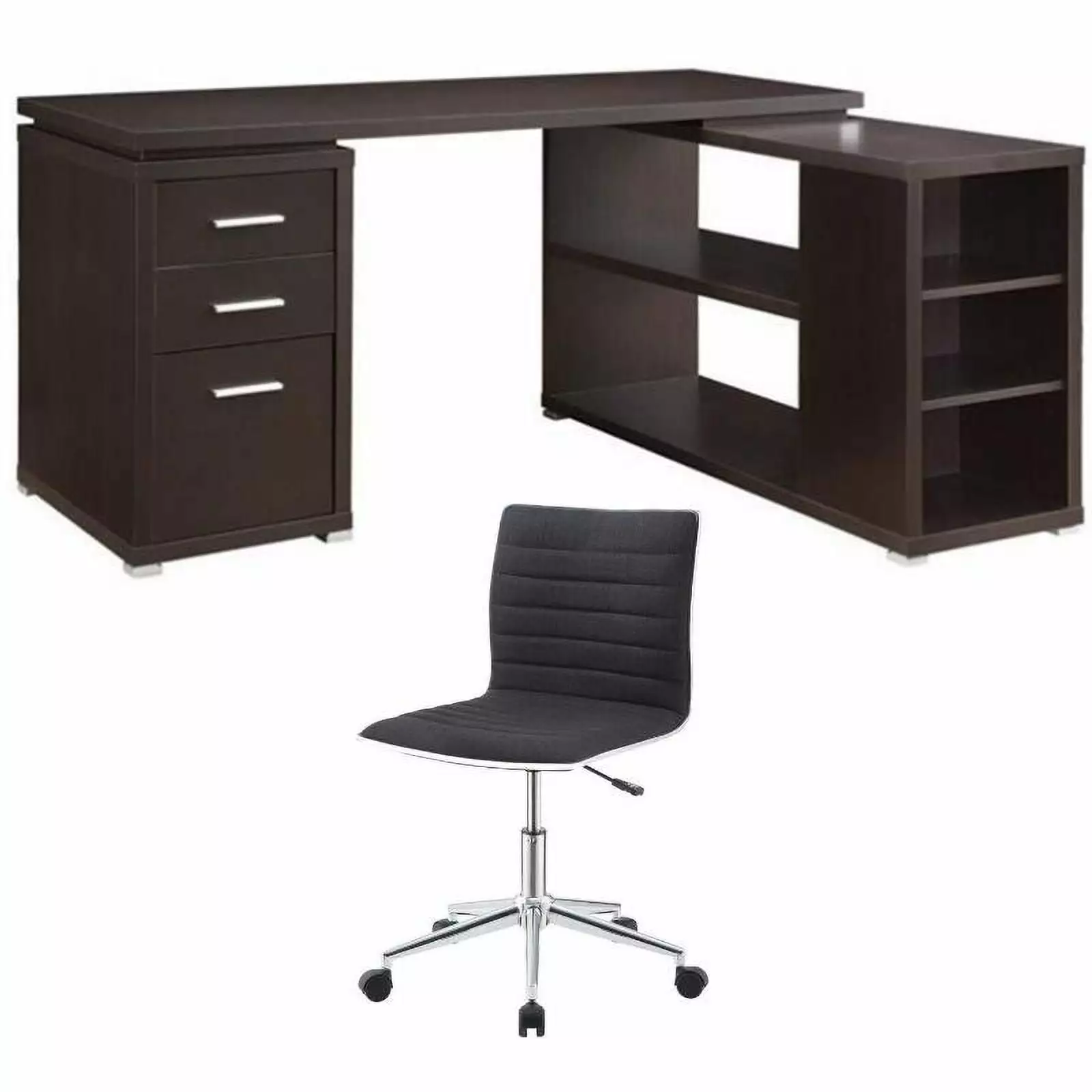 Home Square L Shaped Desk and Office Chair 2 Piece Set Cappuccino Black Contemporary Workstation