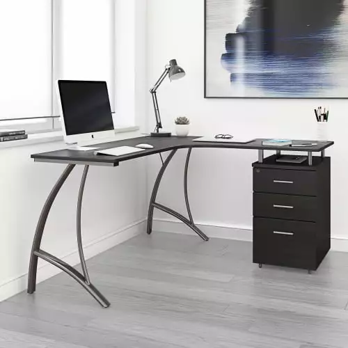 Techni Mobili Modern L-Shaped Computer Desk File Cabinet Storage Espresso Office Desk INCLAKE