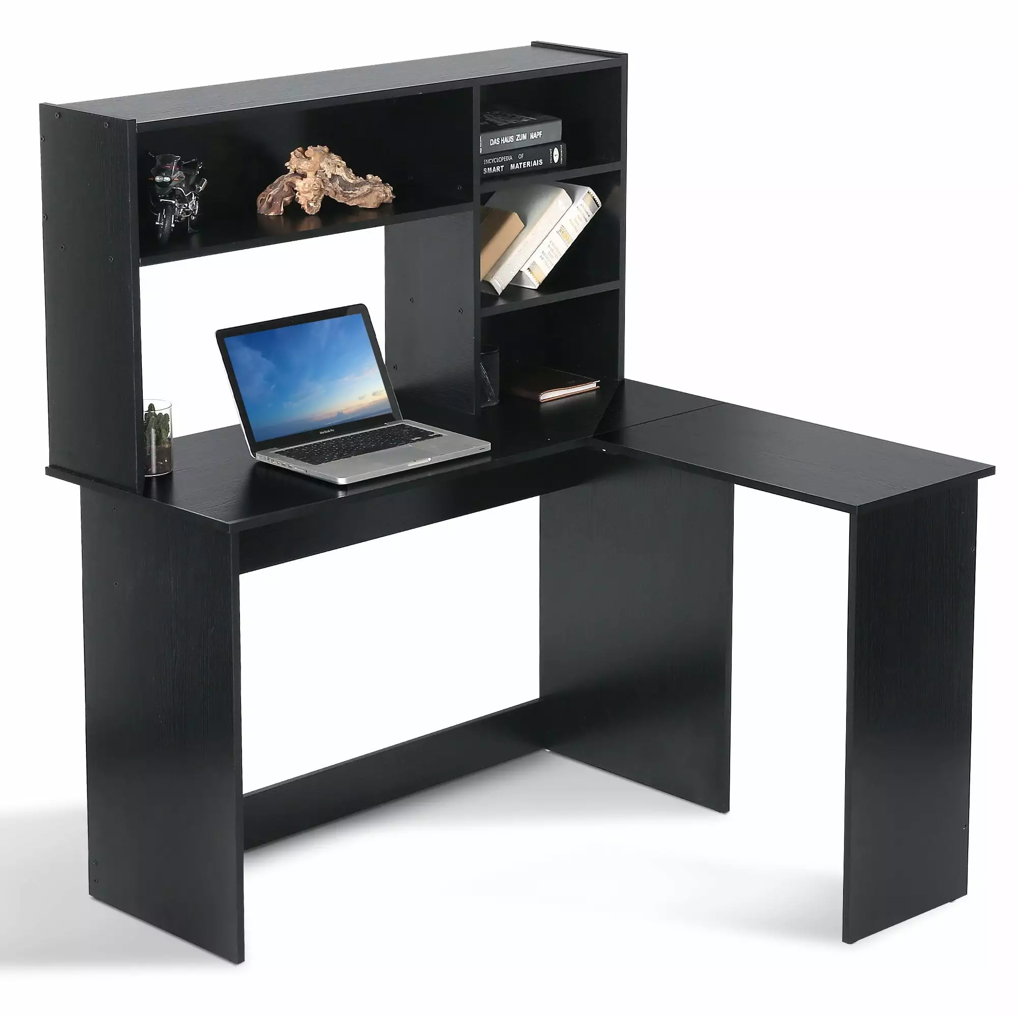Ivinta Furniture L-Shaped Desk Hutch Black Oak