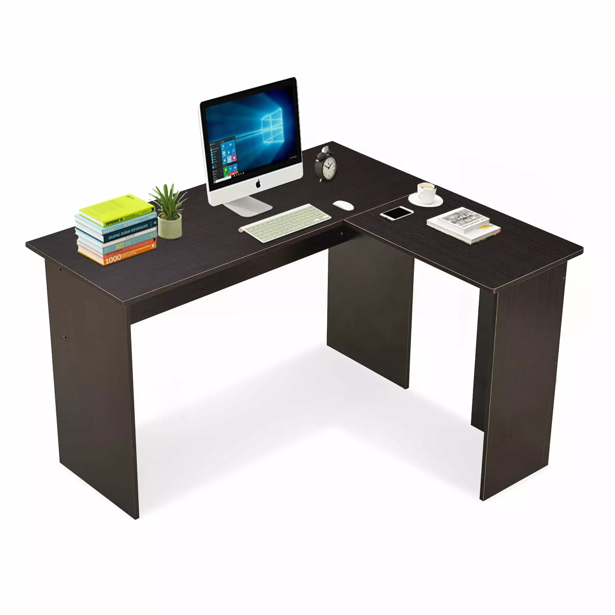 Mcombo Corner Desk Small L-Shaped Computer Desk Home Office Dark Brown Ivinta Furniture