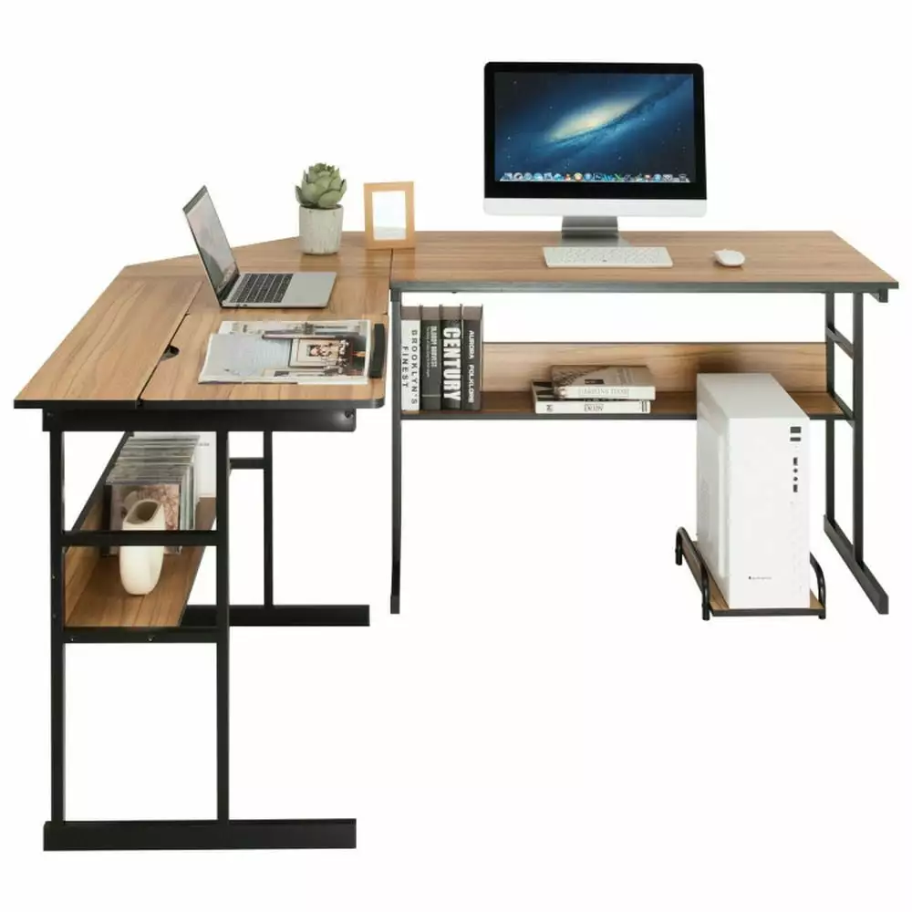 Kadyn Walnut L-Shaped Computer Desk Tiltable Tabletop Home Office Desk
