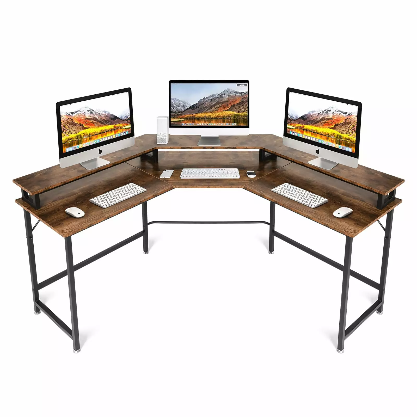 Karmas Product Computer Desk L-shaped Home Office Desk Monitor Stand Rustic Brown