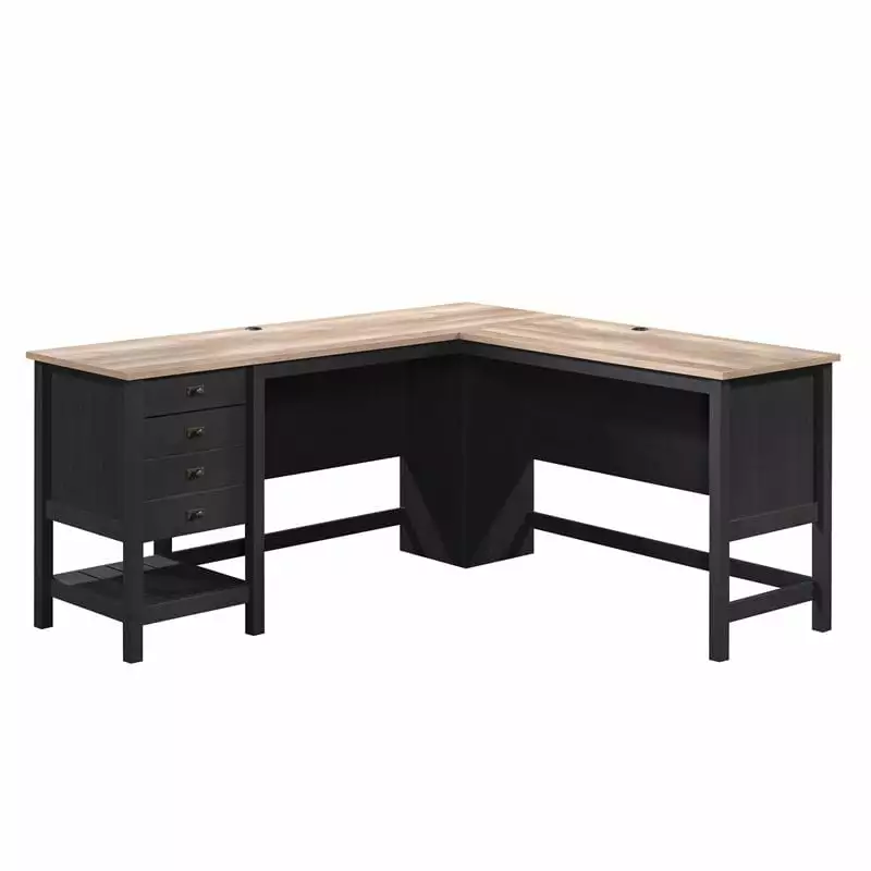 Kingfisher Lane Cottage Road Engineered Wood L-Shape Desk Raven Oak