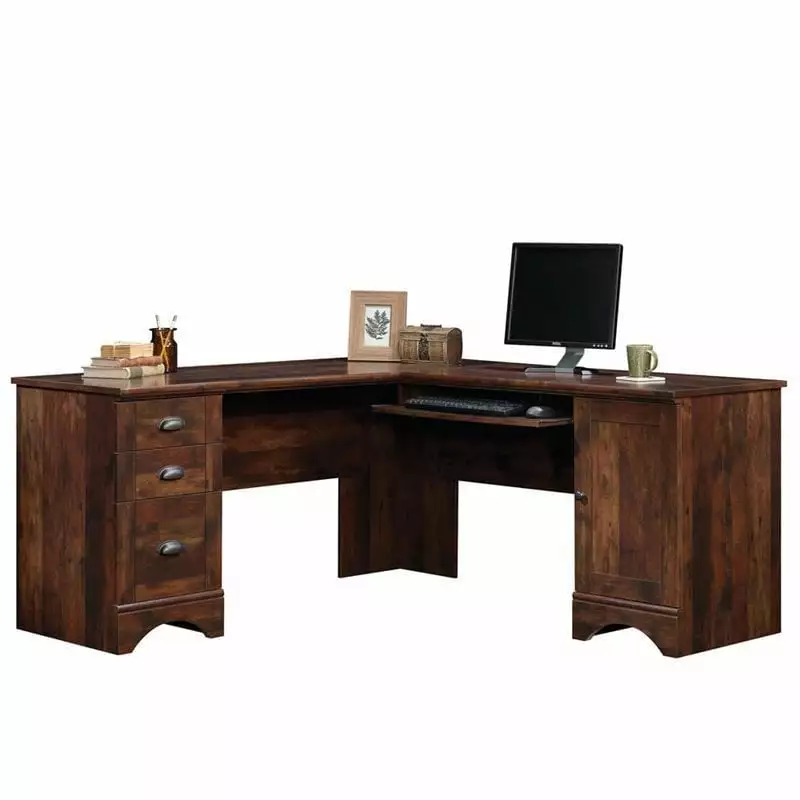 Kingfisher Lane Modern Engineered Wood L-Desk Curado Cherry - Compact Office Desk