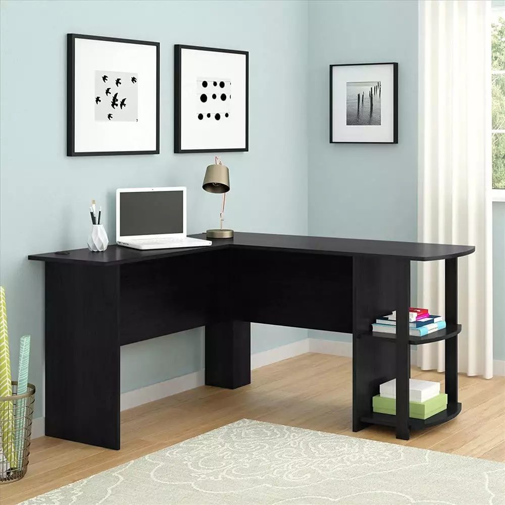 Ktaxon L-Shaped Computer Desk Office Workstation Laptop Wooden Table 2-layer Bookshelves
