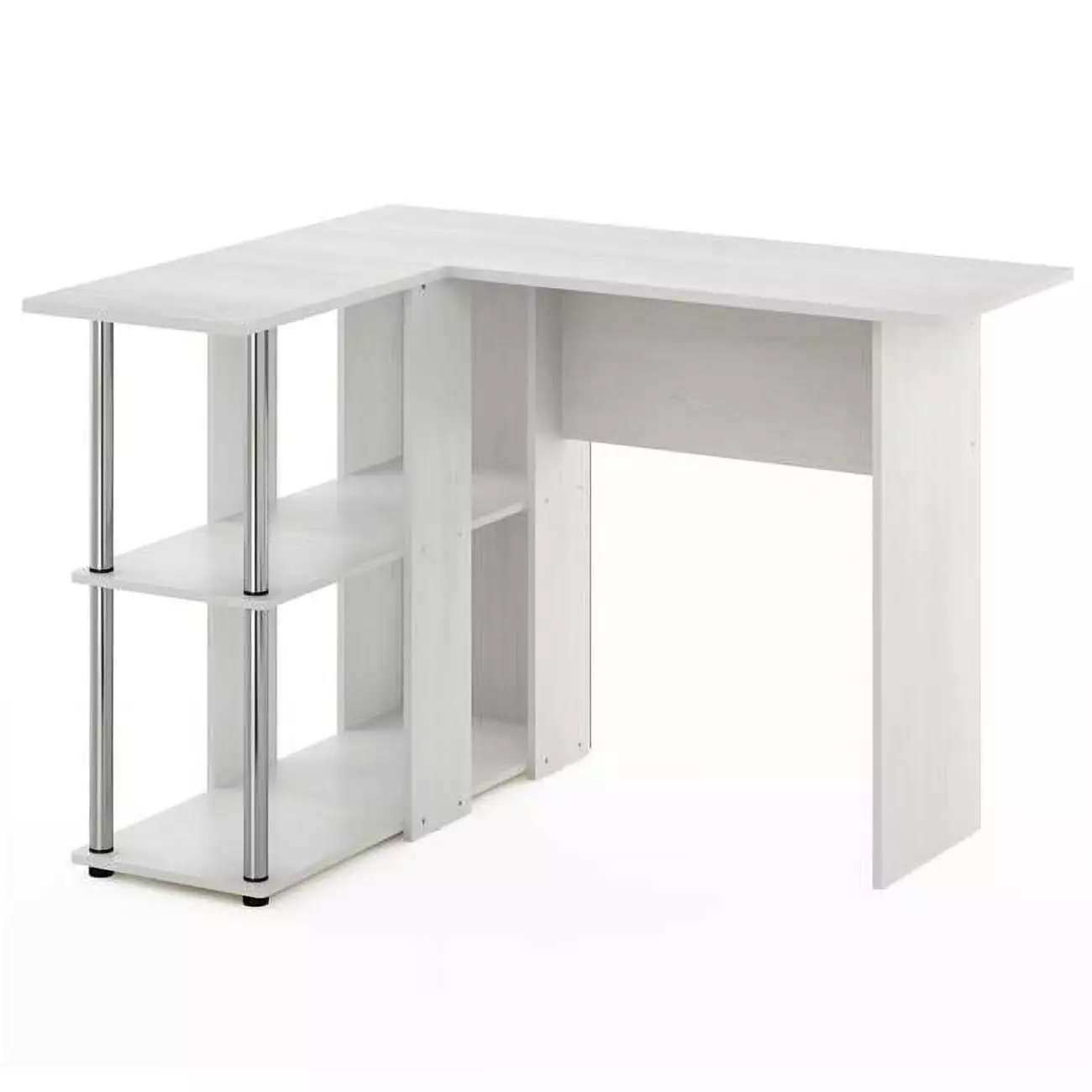 Abbott L-Shape Desk Bookshelf White Oak Stainless Steel Tubes Lauren Ralph Lauren