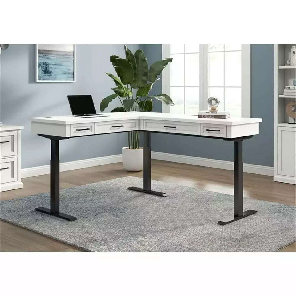 Modern Electric Sit Stand L-Desk Height Adjustable White Wood Desk Martin Furniture