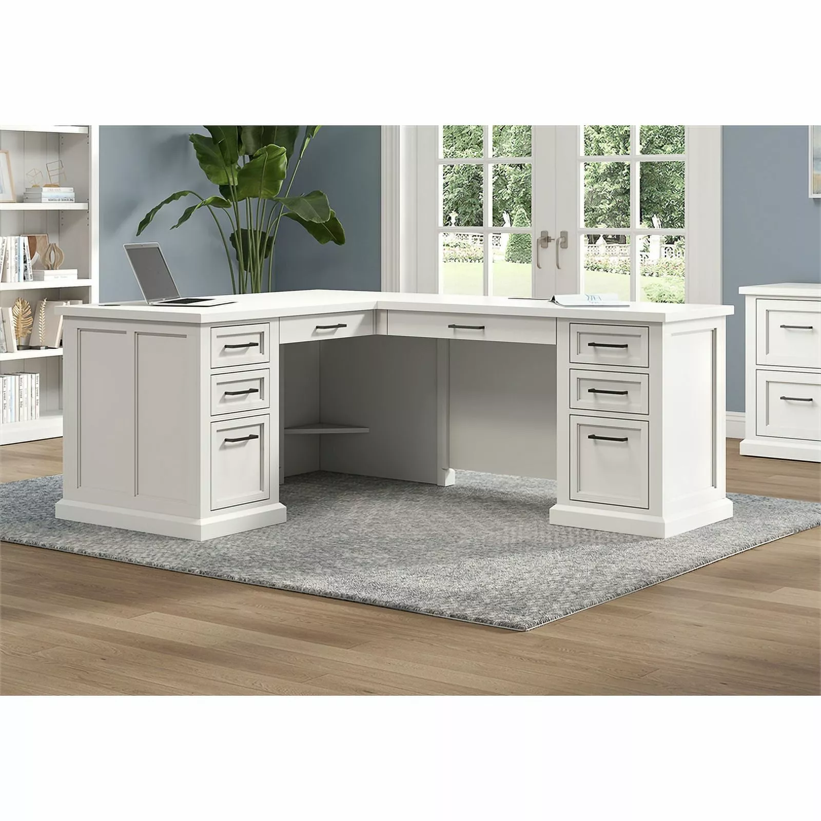 Modern Wood L-Desk and Return Writing Table - White Office Workstation Martin Furniture