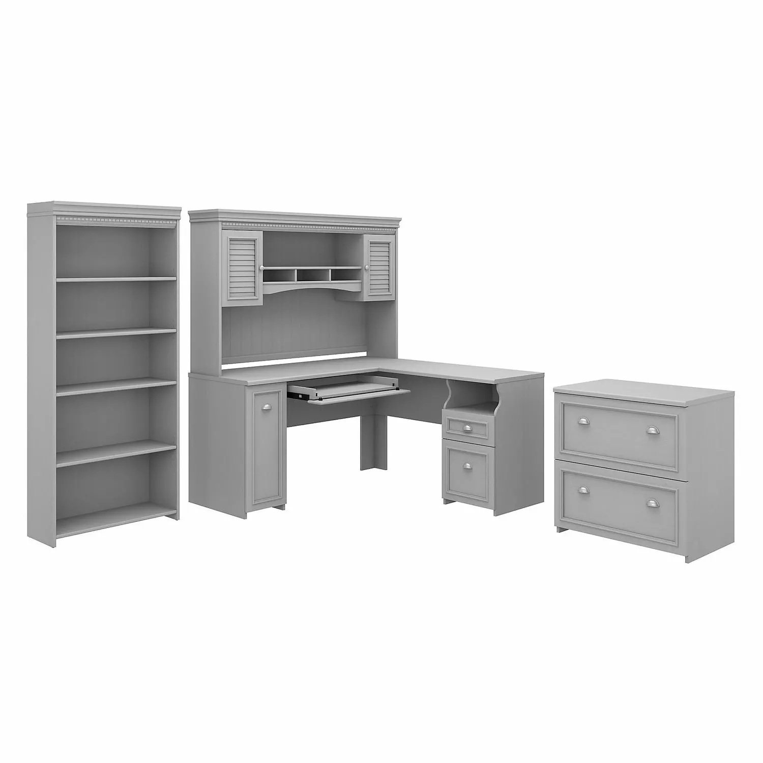 Maykoosh African Adventure 60W L Shaped Desk Hutch Lateral File Cabinet and 5 Shelf Bookcase