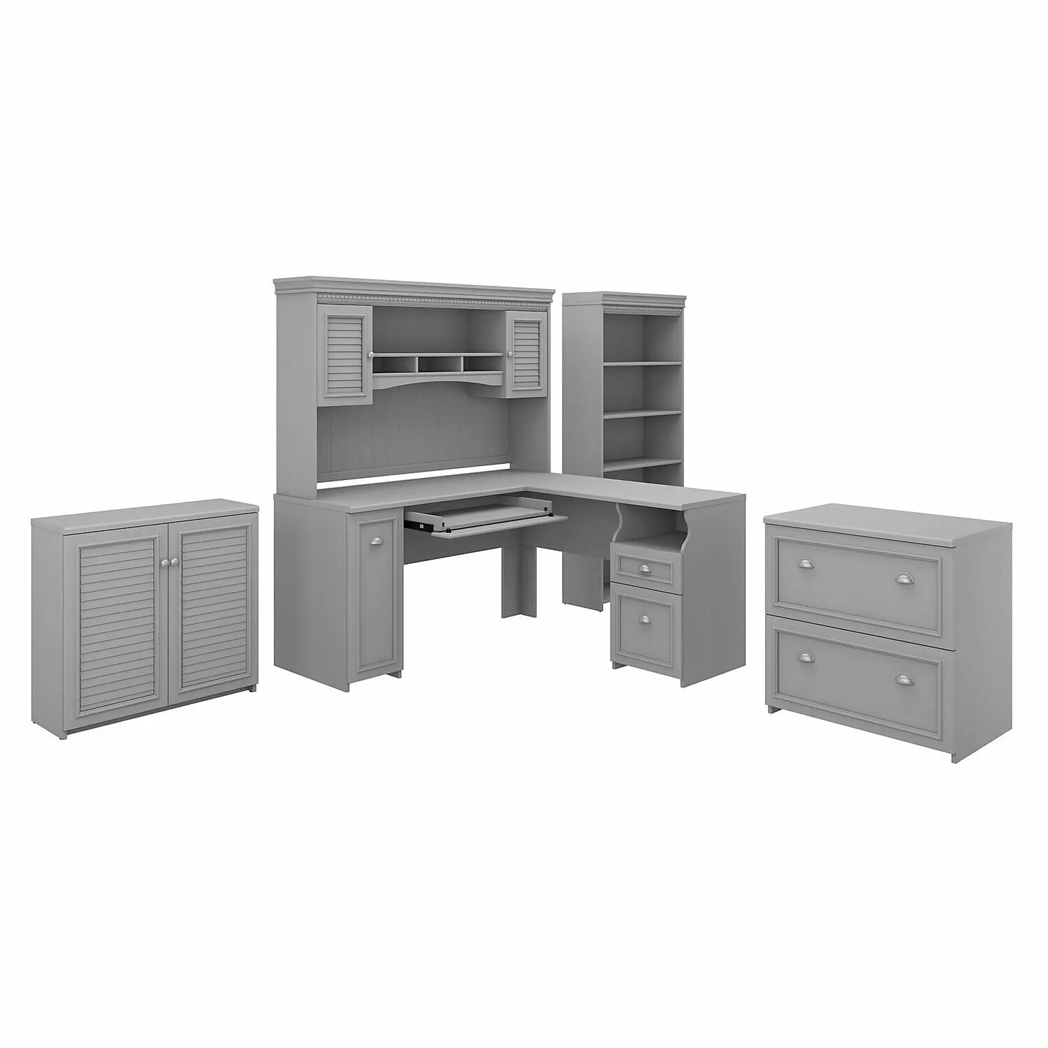 Maykoosh Renaissance Romance 60W L Shaped Desk Hutch File Cabinet and Bookcase