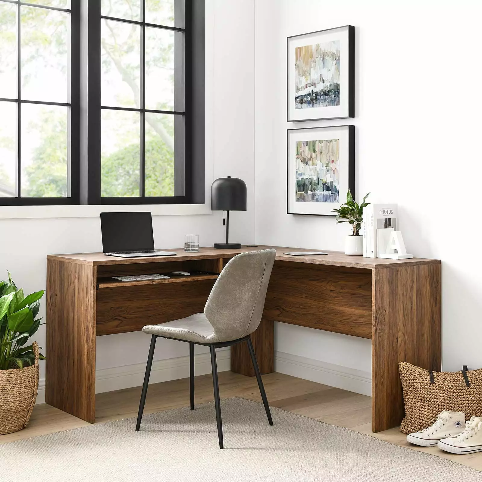 Modway Venture L-Shaped Wood Office Desk Walnut
