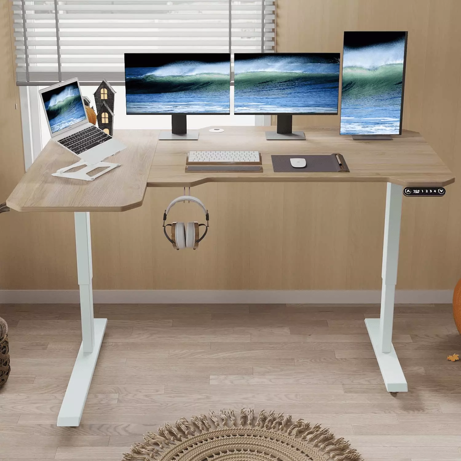 MXTARK 59-Inch Large Electric Height Adjustable L-Shaped Computer Desk Memory Controller Corner Standing Desk