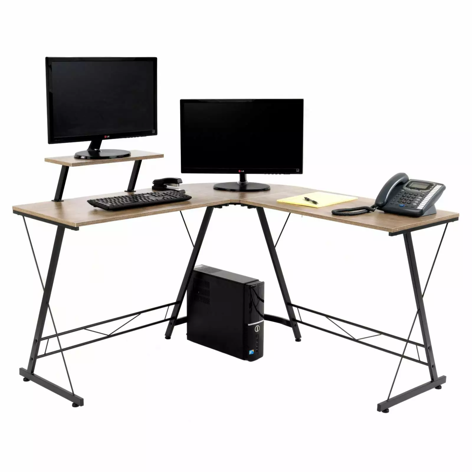 OS Home and Office Furniture 51 Contemporary Wood L-Workcenter Sewn Oak OS Home & Office Furniture