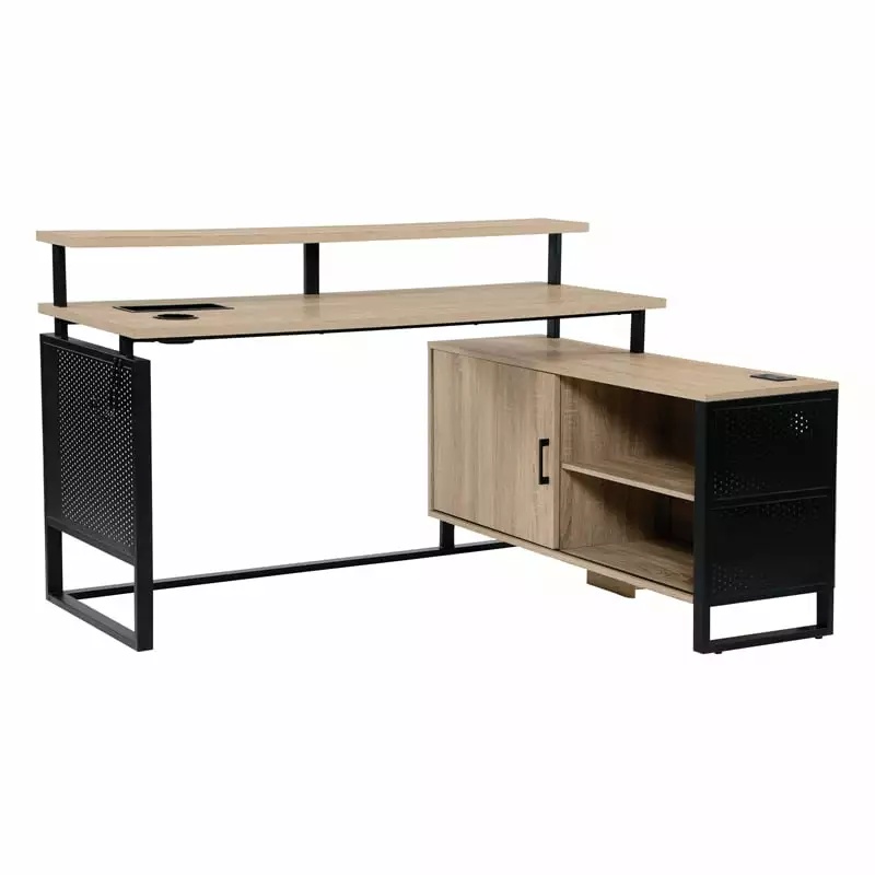 Ace 60x50 L-Shape Desk River Oak Top Engineered Wood and Matte Black Frame OSP Home Furnishings