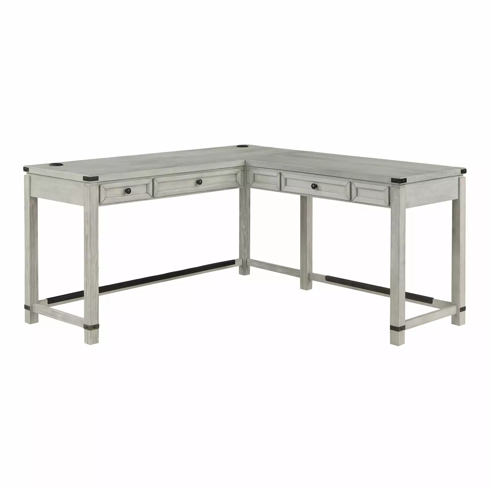 Baton Rouge Champagne Oak Finish Engineered Wood Sit to Stand L Desk Adjustable OSP Home Furnishings
