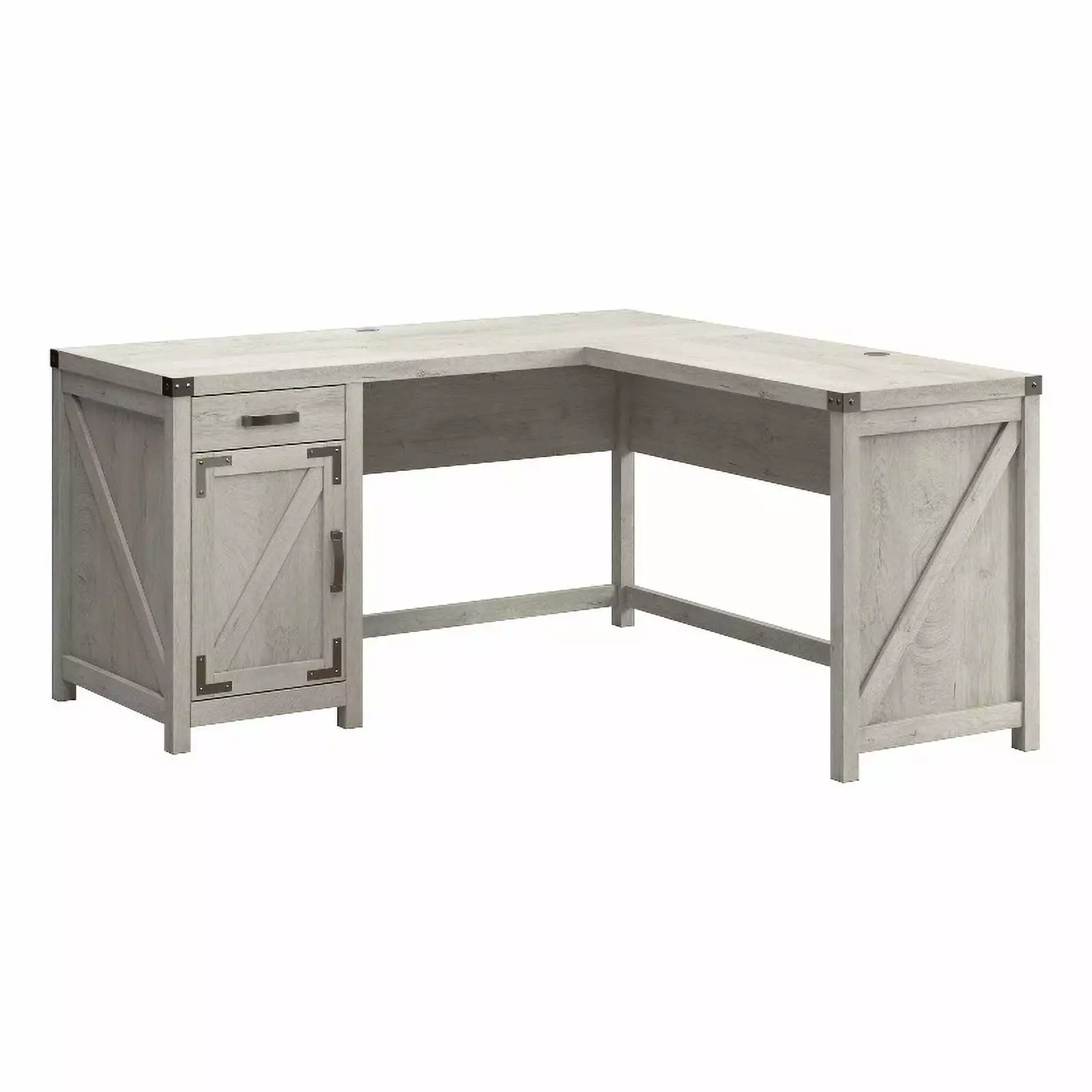 Pemberly Row 60W L Shaped Desk Storage Cabinet Cottage White Charming