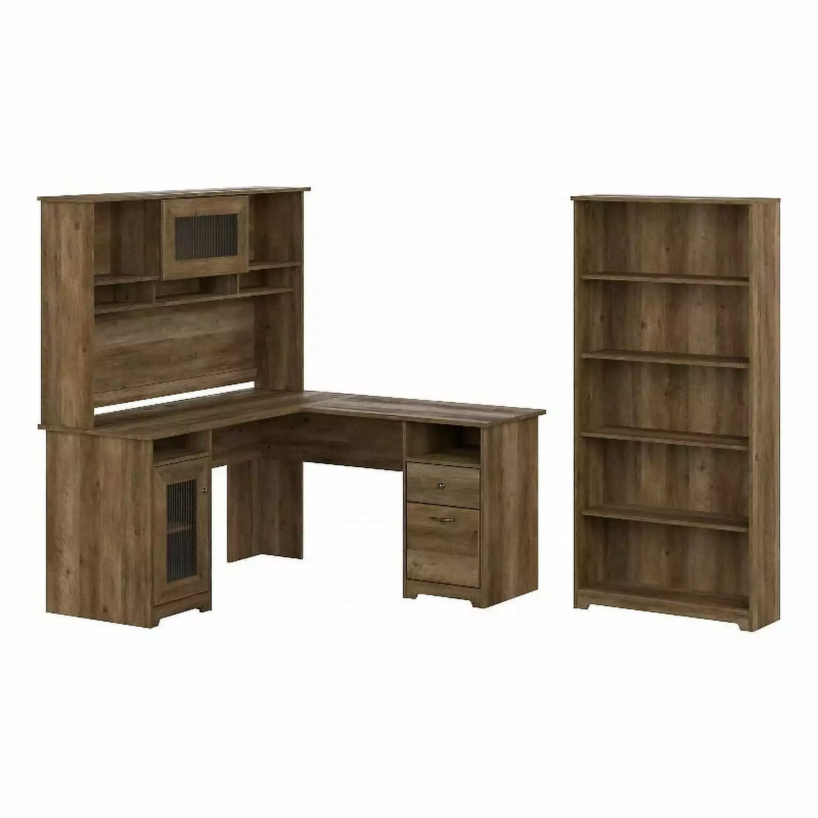 Pemberly Row Reclaimed Pine L Shaped Desk Hutch and Bookcase - Engineered Wood