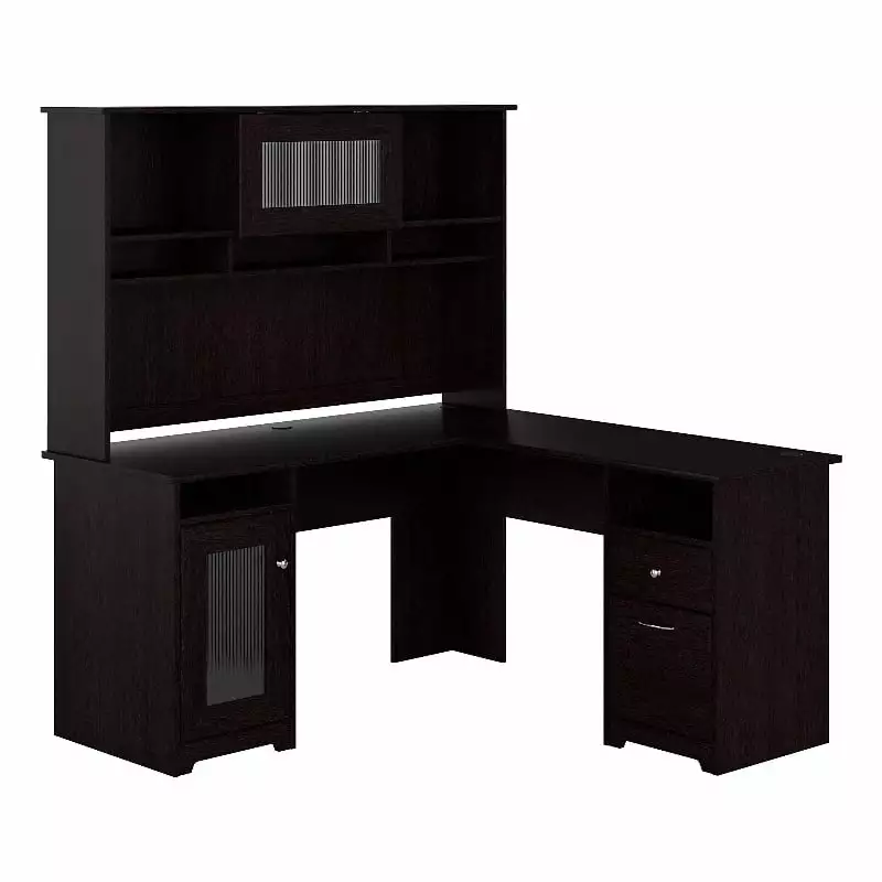 Pemberly Row L Shaped Desk Hutch Espresso Oak - Engineered Wood Corner Desk
