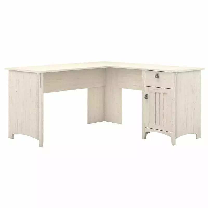 Pemberly Row L Shaped Desk Storage Antique White Engineered Wood