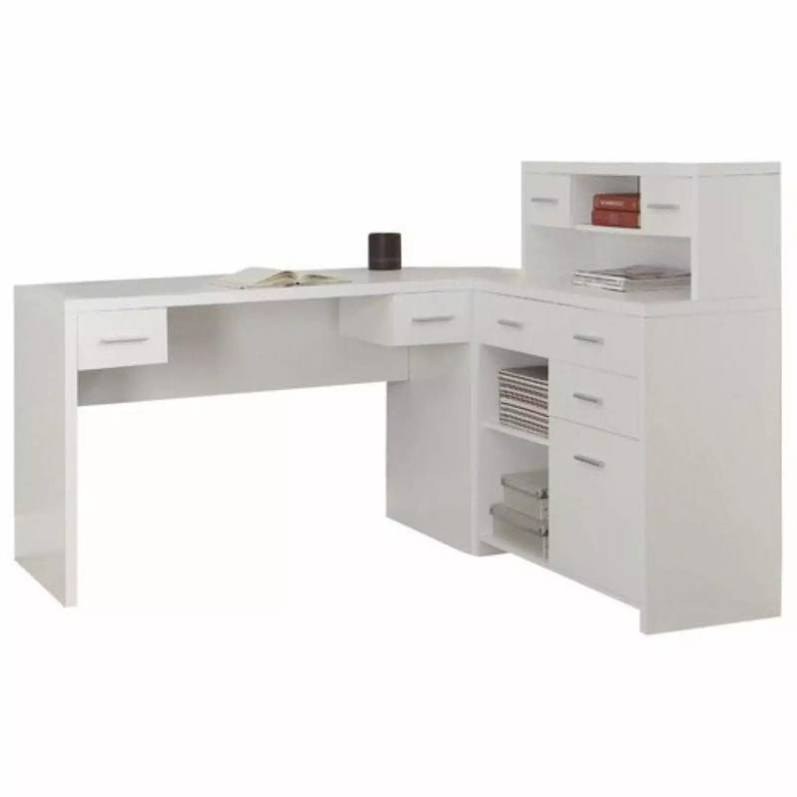 Pemberly Row L Shaped Home Office Desk Hutch White - Modern Workspace